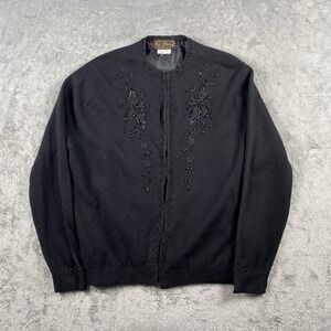 Vtg 50s Beaded Cardigan Womens M Lambswool Angora Evening Glam Fully Fashioned